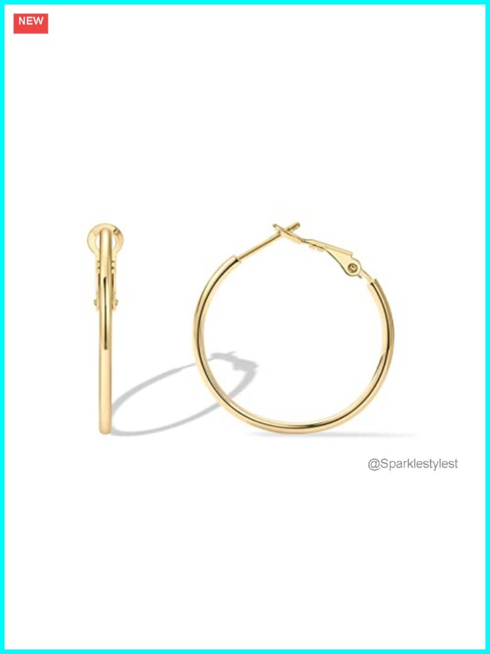 14K Gold Plated Hoop Earrings Paddle Back Hypoallergenic 30mm Everyday